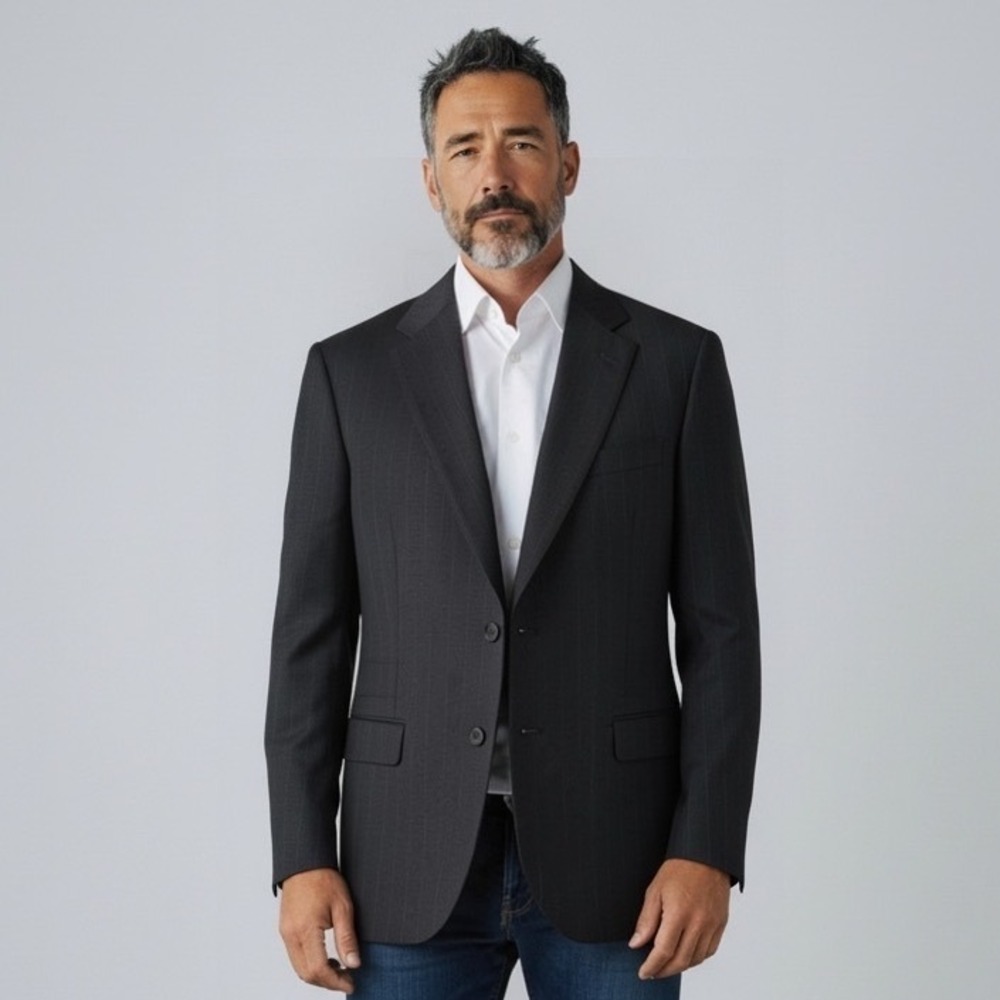 Hickey Freeman Loro Piana Super 120s Tasmanian Wool Blazer Charcoal Gray 44R Lux
